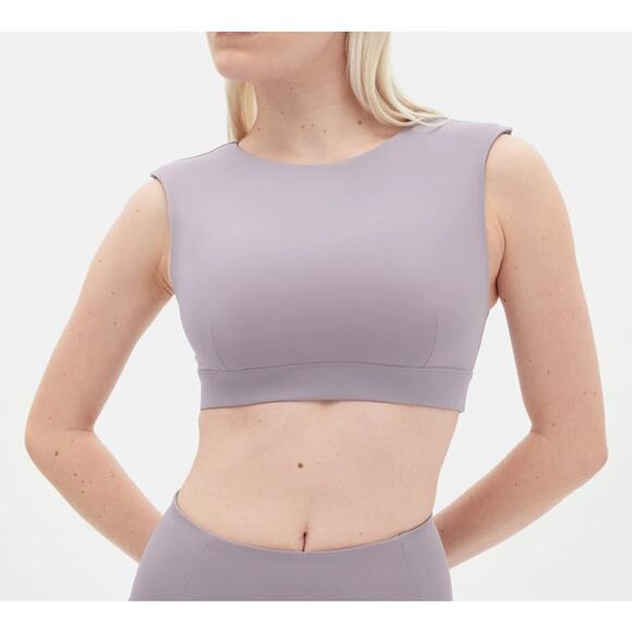 GIRLFRIEND COLLECTIVE Jolene Cropped Bra Cap Sleeve Padded Top Size Large - Picture 1 of 8